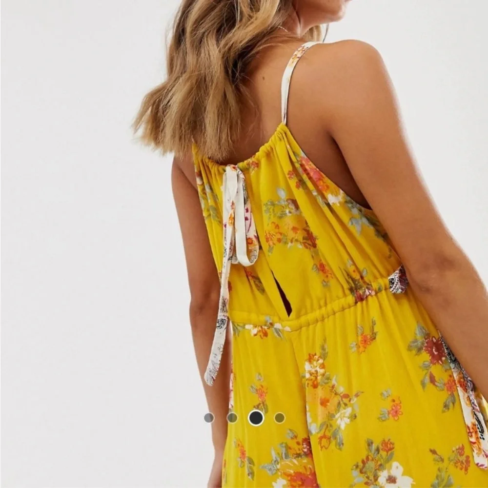 Free People Georgia Floral Golden Yellow Wide Leg Jumpsuit Size Large - Picture 8 of 16